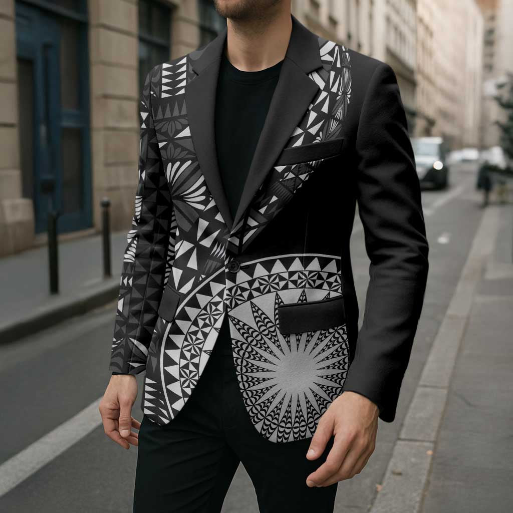 Black Tongan Ngatu Fonulei Pattern Blazer - Polynesian Pride
