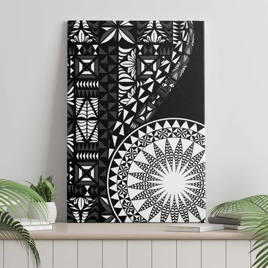 Black Tongan Ngatu Fonulei Pattern Canvas Wall Art