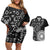 Black Tongan Ngatu Fonulei Pattern Couples Matching Off Shoulder Short Dress and Hawaiian Shirt