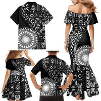 Black Tongan Ngatu Fonulei Pattern Family Matching Mermaid Dress and Hawaiian Shirt