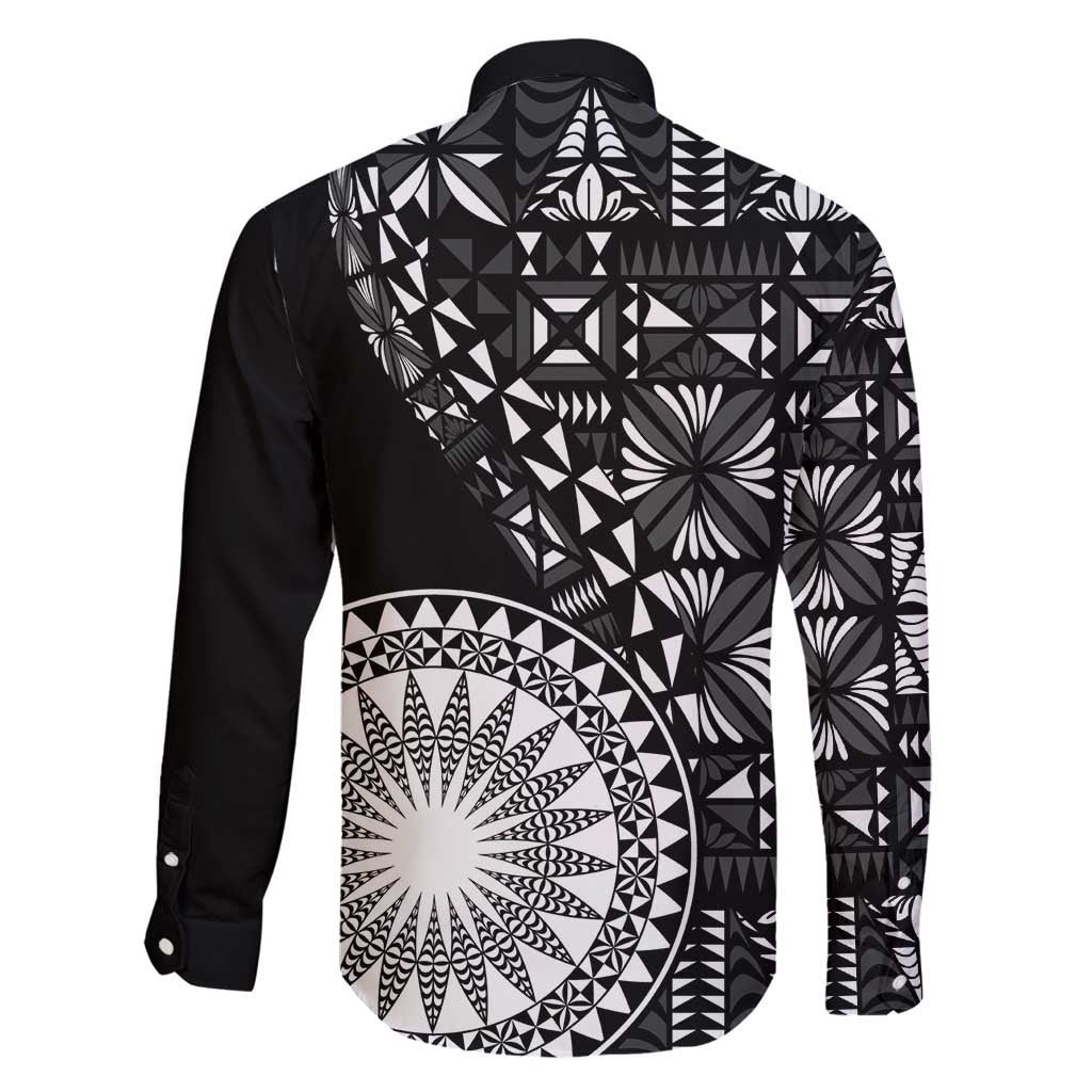 Black Tongan Ngatu Fonulei Pattern Family Matching Mermaid Dress and Hawaiian Shirt