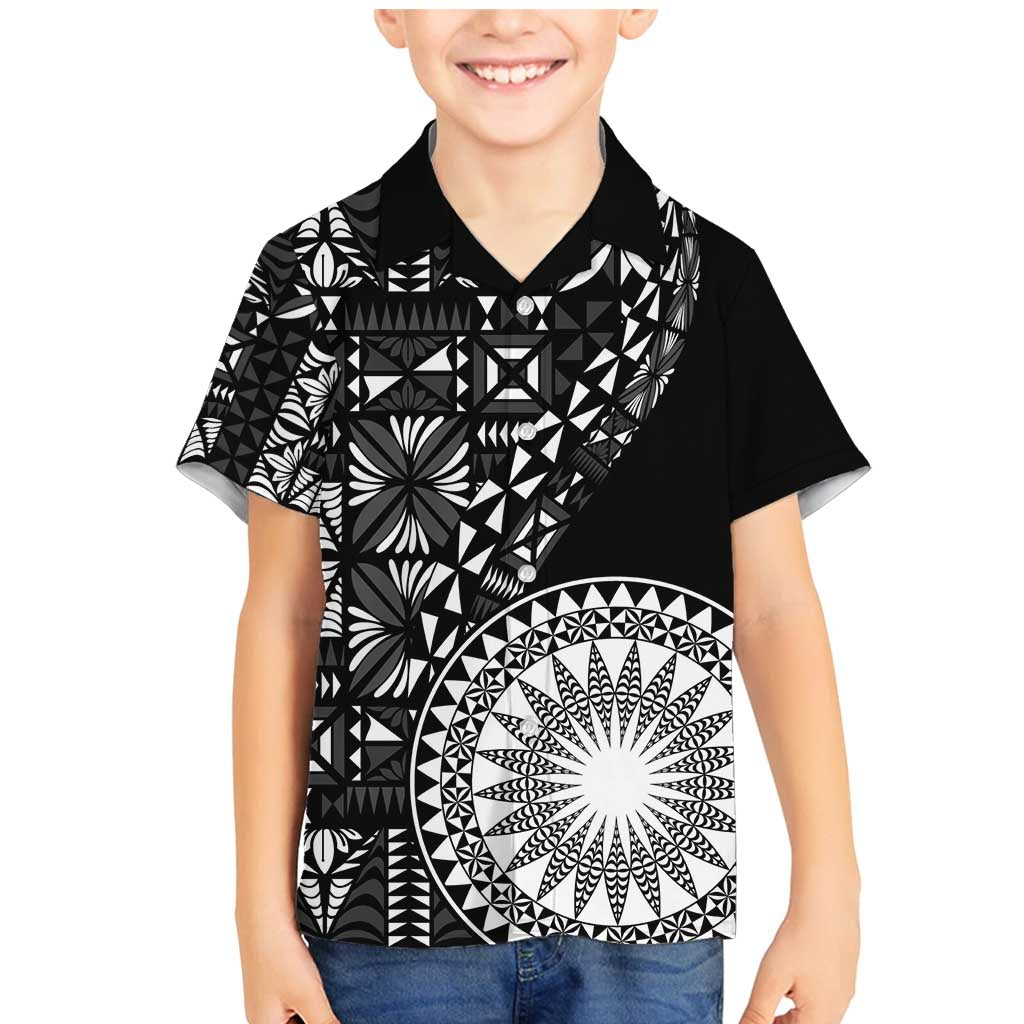 Black Tongan Ngatu Fonulei Pattern Family Matching Mermaid Dress and Hawaiian Shirt