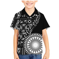 Black Tongan Ngatu Fonulei Pattern Family Matching Mermaid Dress and Hawaiian Shirt