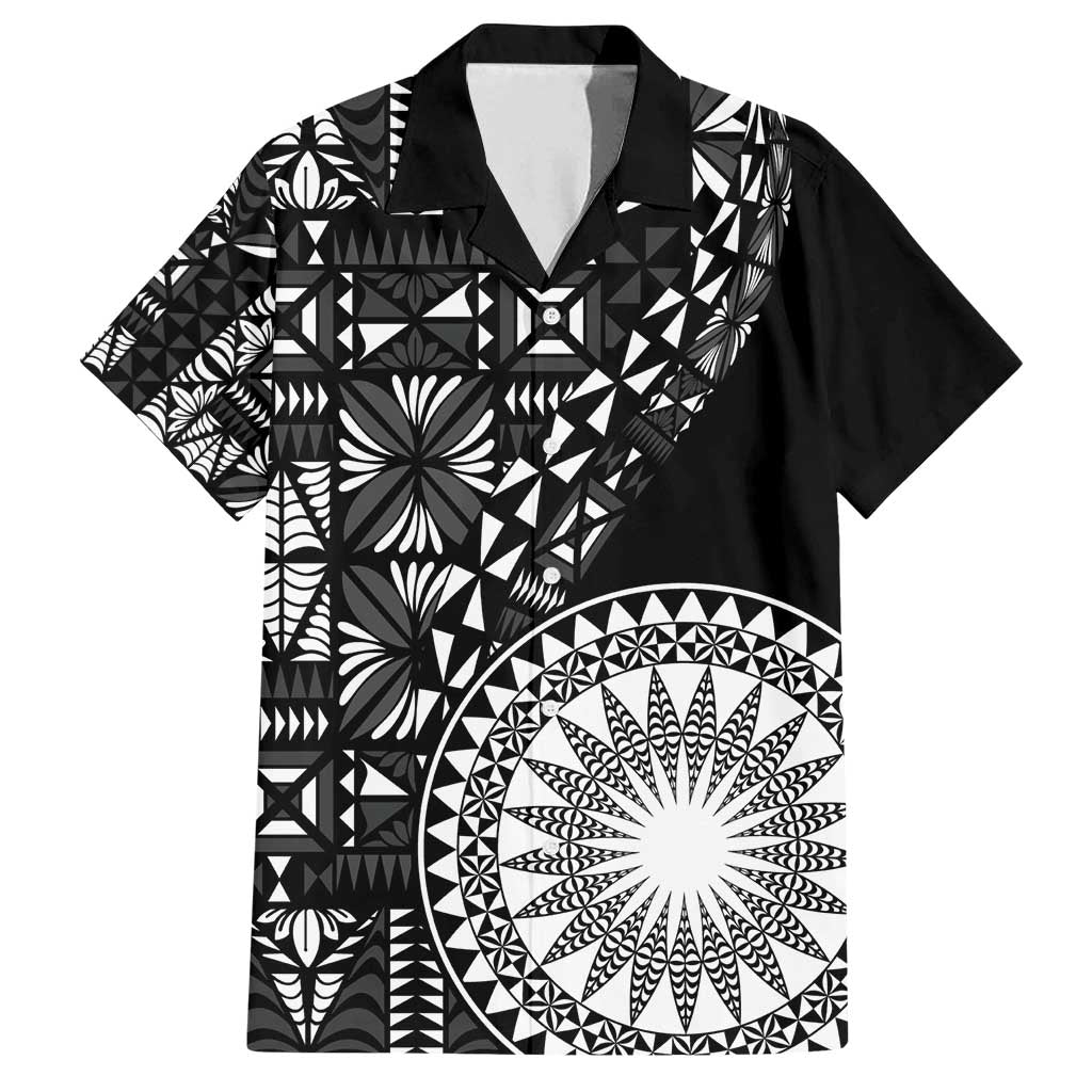 Black Tongan Ngatu Fonulei Pattern Family Matching Puletasi and Hawaiian Shirt