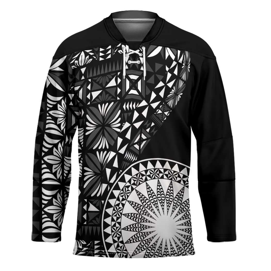 Black Tongan Ngatu Fonulei Pattern Hockey Jersey - Polynesian Pride