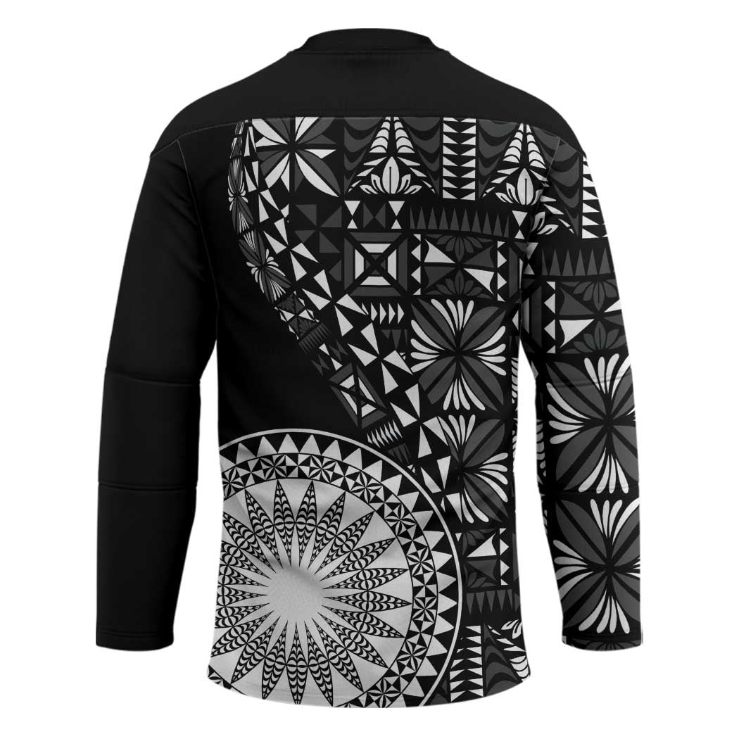 Black Tongan Ngatu Fonulei Pattern Hockey Jersey - Polynesian Pride