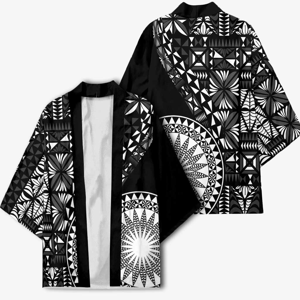 Black Tongan Ngatu Fonulei Pattern Kimono - Polynesian Pride