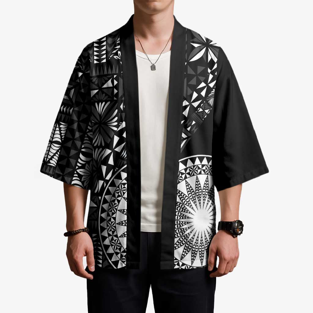 Black Tongan Ngatu Fonulei Pattern Kimono - Polynesian Pride