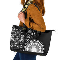 Black Tongan Ngatu Fonulei Pattern Leather Tote Bag
