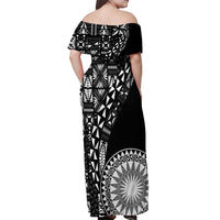 Black Tongan Ngatu Fonulei Pattern Off Shoulder Maxi Dress