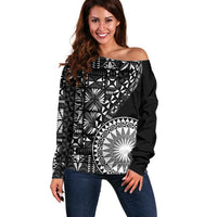 Black Tongan Ngatu Fonulei Pattern Off Shoulder Sweater