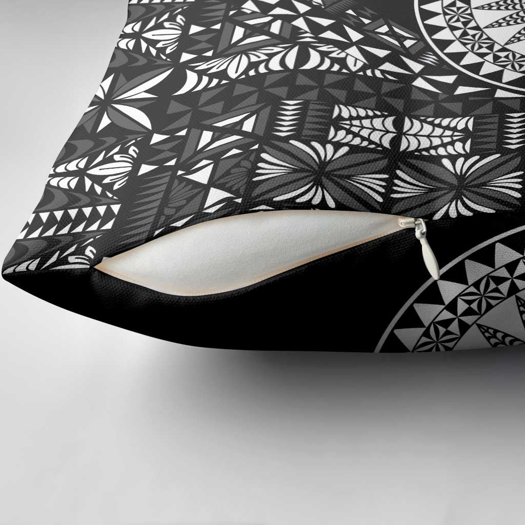 Black Tongan Ngatu Fonulei Pattern Pillow Cover - Polynesian Pride