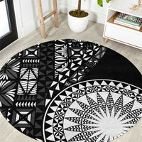Black Tongan Ngatu Fonulei Pattern Round Carpet