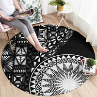 Black Tongan Ngatu Fonulei Pattern Round Carpet
