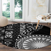 Black Tongan Ngatu Fonulei Pattern Round Carpet