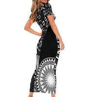 Black Tongan Ngatu Fonulei Pattern Short Sleeve Bodycon Dress