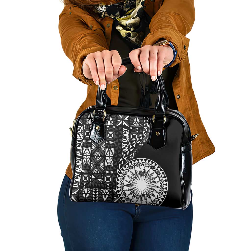 Black Tongan Ngatu Fonulei Pattern Shoulder Handbag