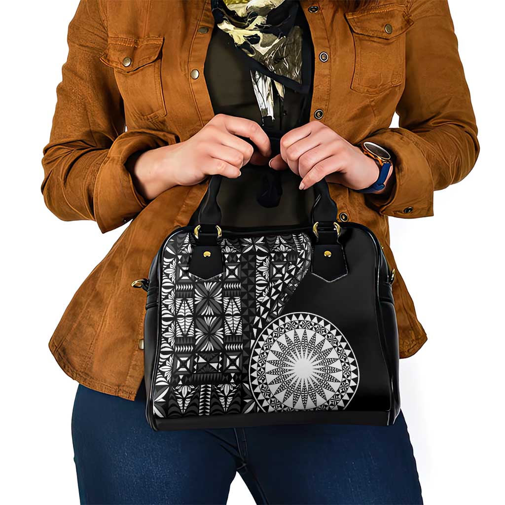 Black Tongan Ngatu Fonulei Pattern Shoulder Handbag