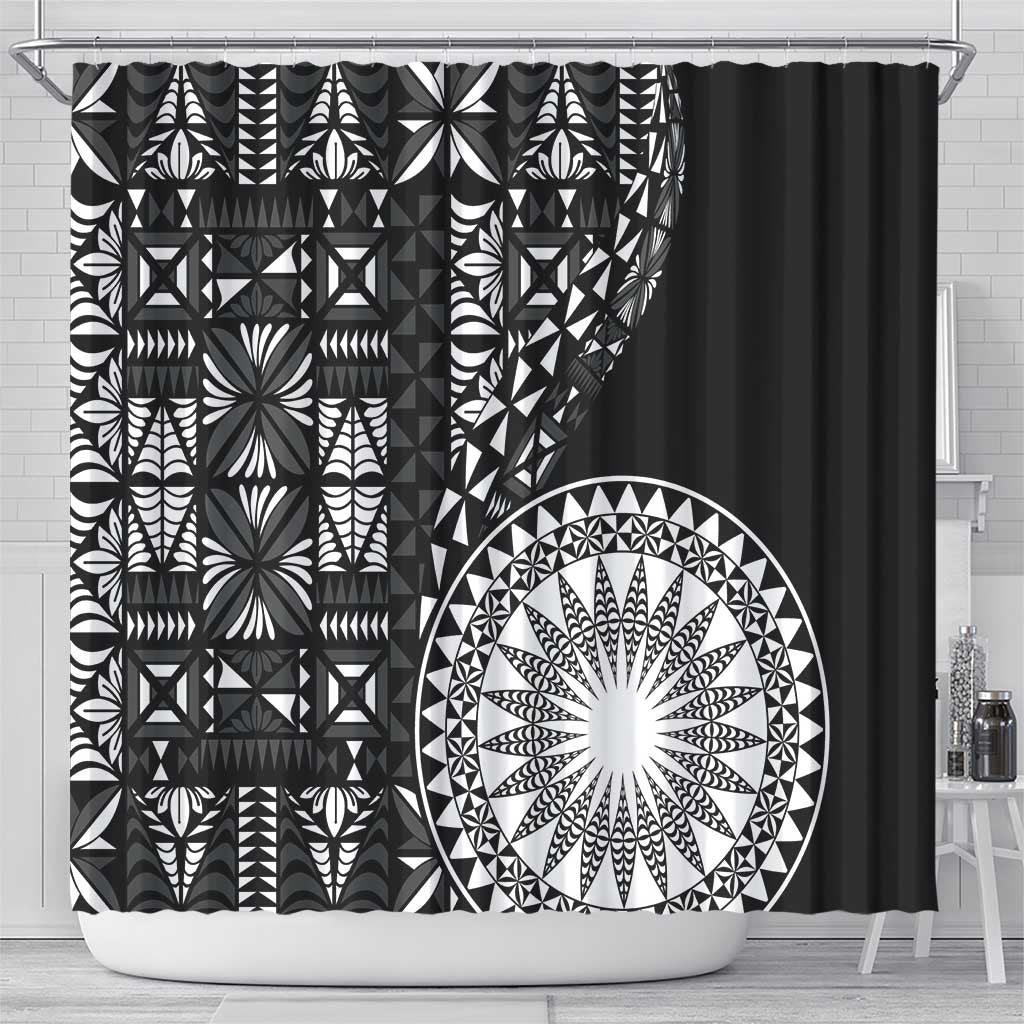 Black Tongan Ngatu Fonulei Pattern Shower Curtain