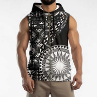 Black Tongan Ngatu Fonulei Pattern Sleeveless Zip Hoodie - Polynesian Pride