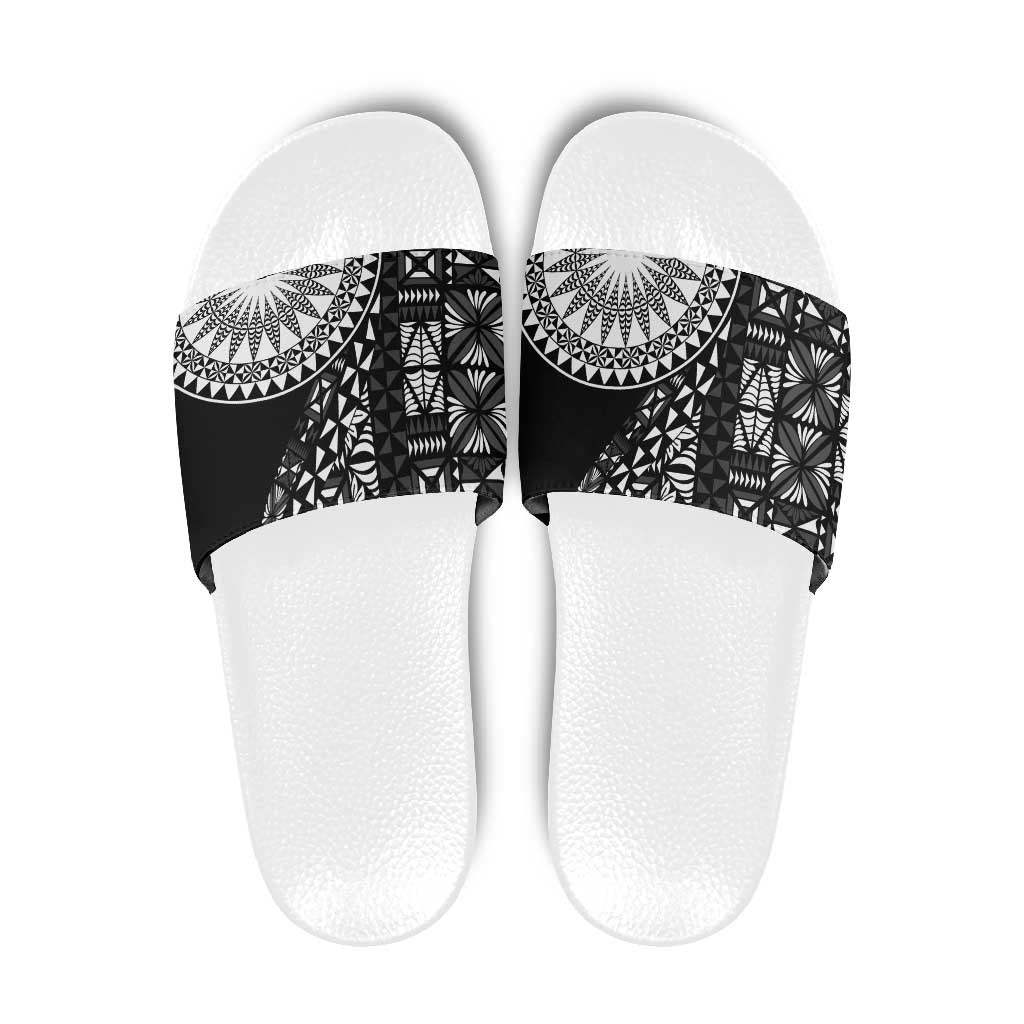 Black Tongan Ngatu Fonulei Pattern Slide Sandals - Polynesian Pride