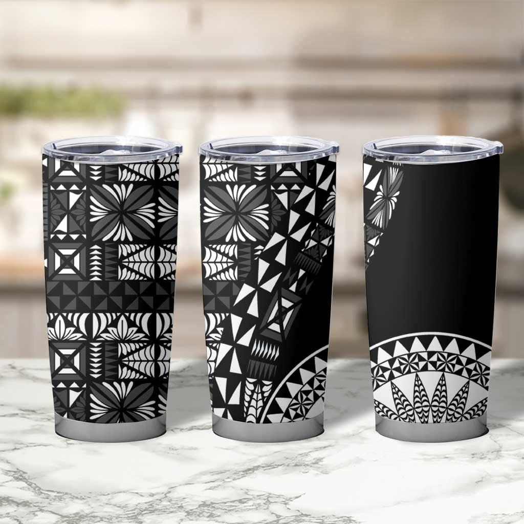 Black Tongan Ngatu Fonulei Pattern Tumbler Cup