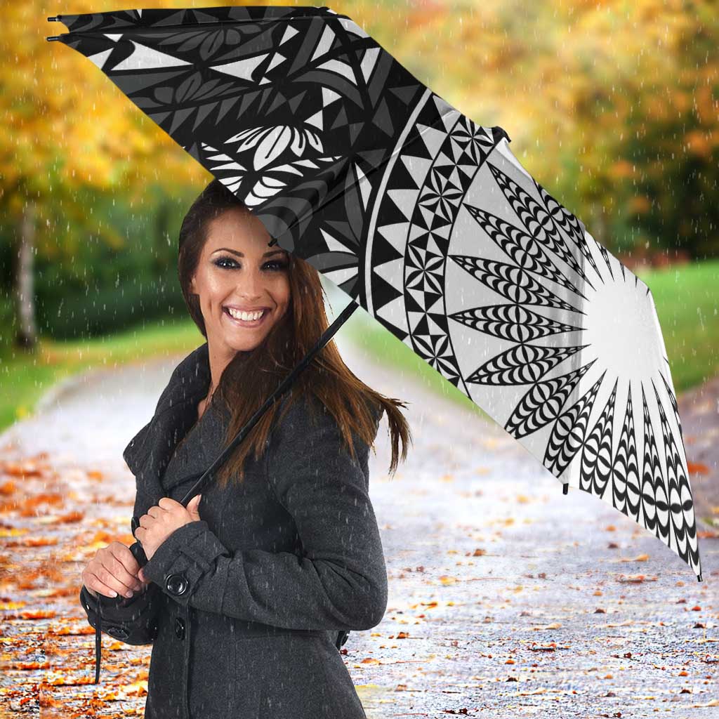 Black Tongan Ngatu Fonulei Pattern Umbrella - Polynesian Pride