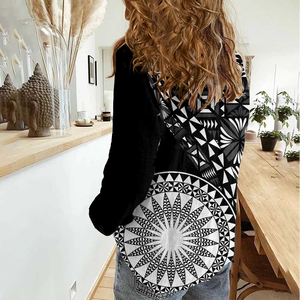 Black Tongan Ngatu Fonulei Pattern Women Casual Shirt