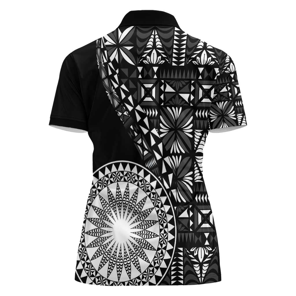 Black Tongan Ngatu Fonulei Pattern Women Polo Shirt