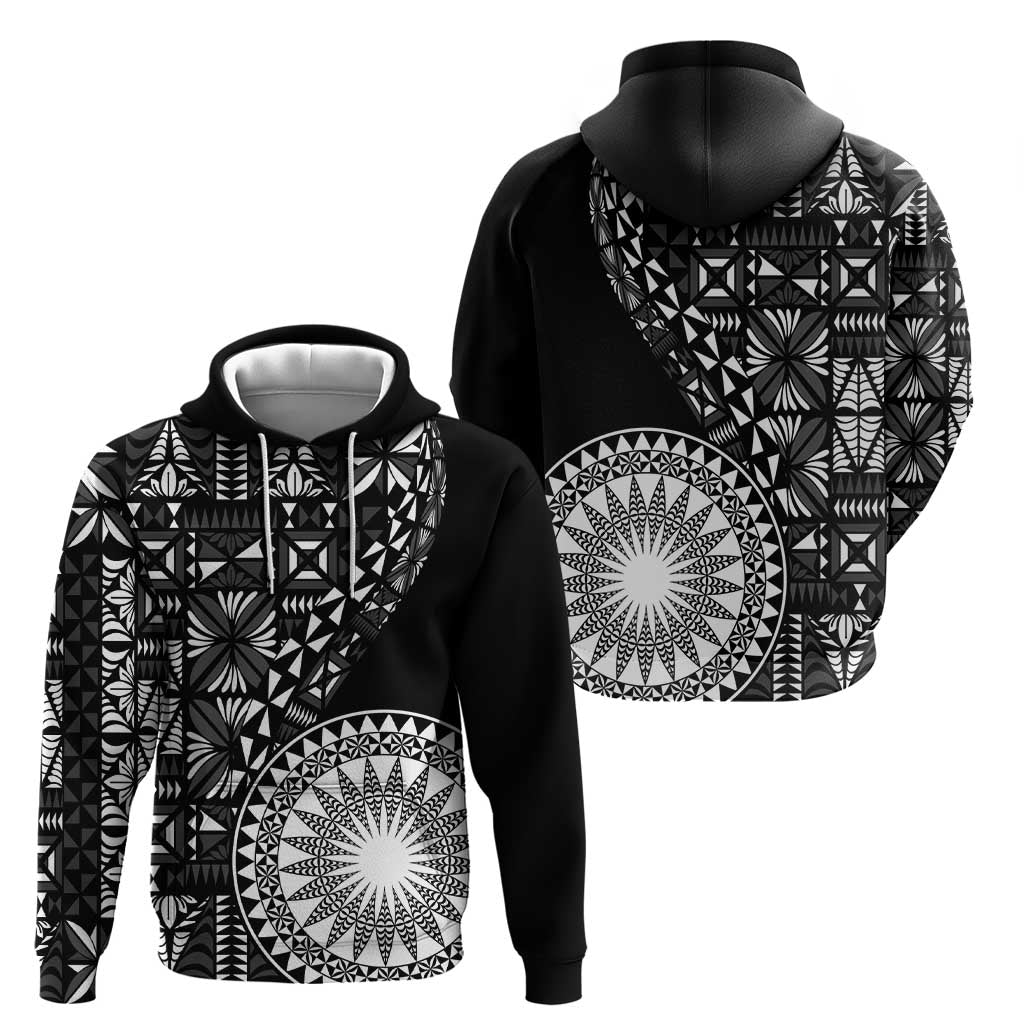 Black Tongan Ngatu Fonulei Pattern Zip Hoodie