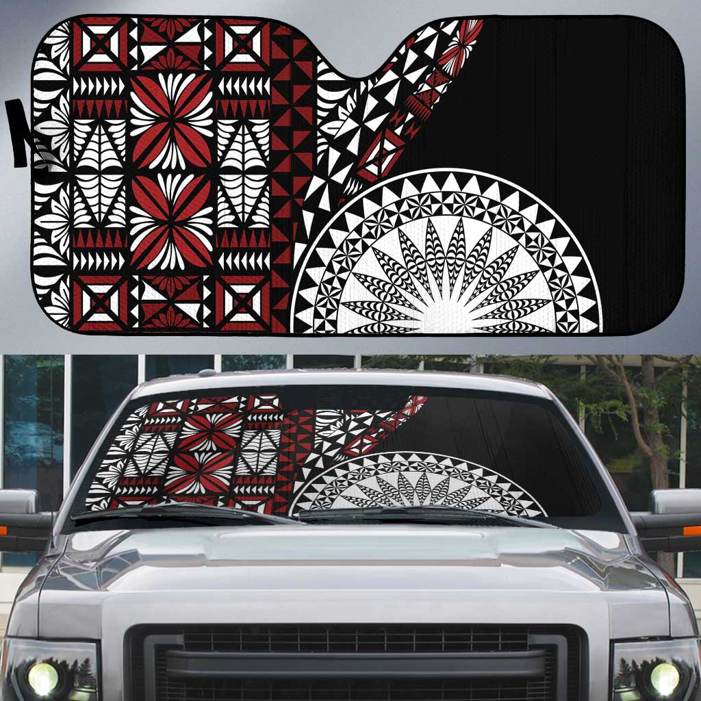 Red Tongan Ngatu Fonulei Pattern Auto Sun Shade - Polynesian Pride