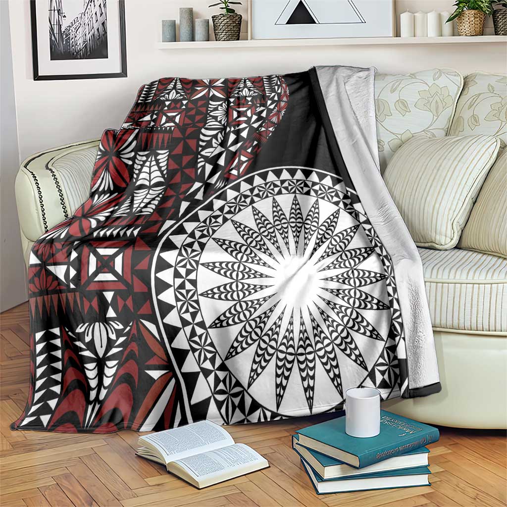 Red Tongan Ngatu Fonulei Pattern Blanket