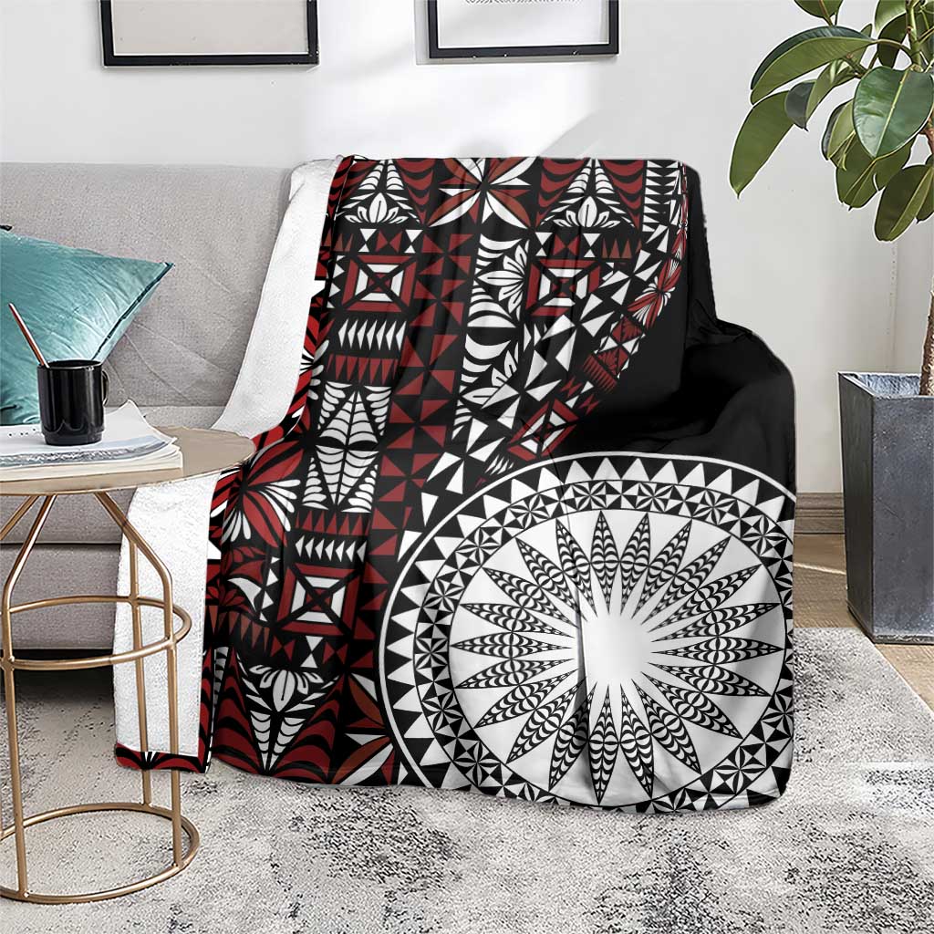 Red Tongan Ngatu Fonulei Pattern Blanket
