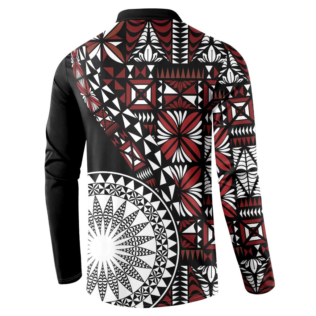 Red Tongan Ngatu Fonulei Pattern Button Sweatshirt