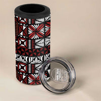 Red Tongan Ngatu Fonulei Pattern 4 in 1 Can Cooler Tumbler