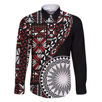 Red Tongan Ngatu Fonulei Pattern Family Matching Long Sleeve Bodycon Dress and Hawaiian Shirt