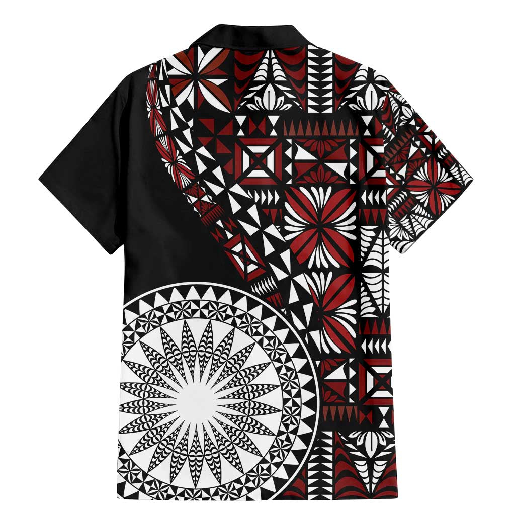 Red Tongan Ngatu Fonulei Pattern Family Matching Mermaid Dress and Hawaiian Shirt