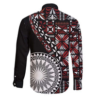 Red Tongan Ngatu Fonulei Pattern Family Matching Off Shoulder Maxi Dress and Hawaiian Shirt