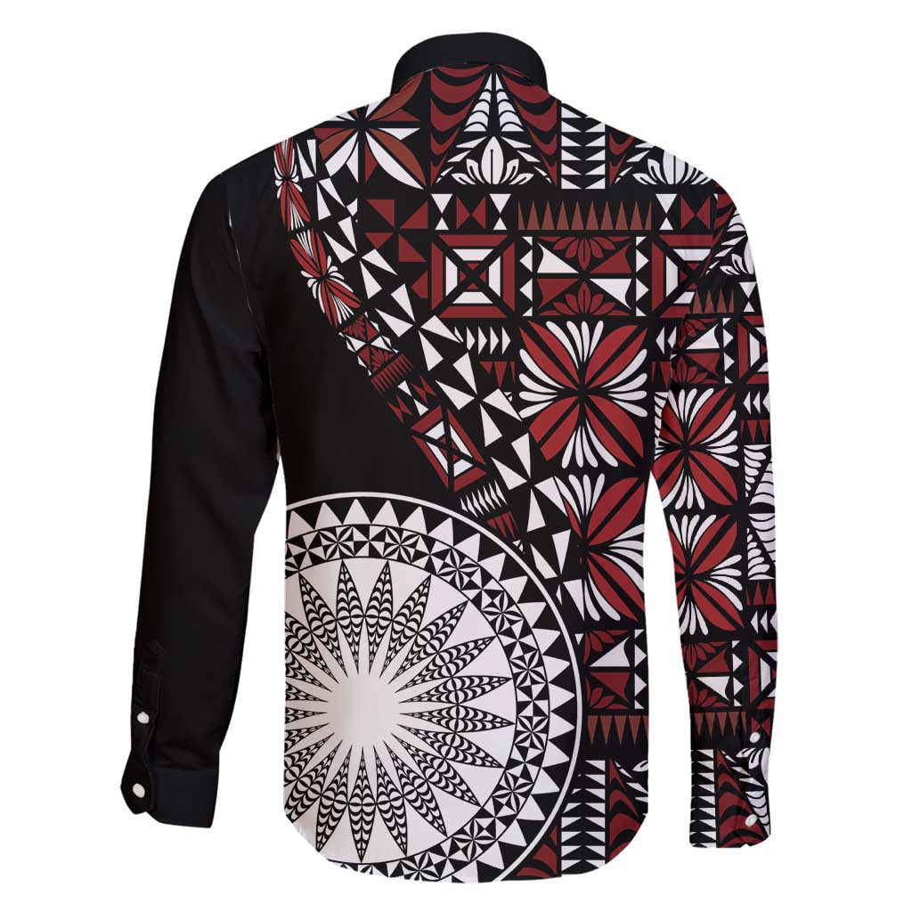 Red Tongan Ngatu Fonulei Pattern Family Matching Short Sleeve Bodycon Dress and Hawaiian Shirt