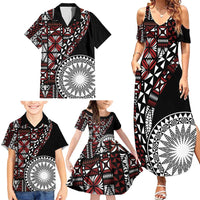 Red Tongan Ngatu Fonulei Pattern Family Matching Summer Maxi Dress and Hawaiian Shirt