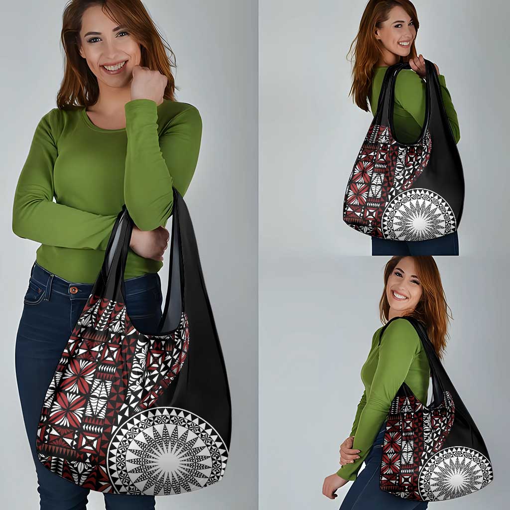 Red Tongan Ngatu Fonulei Pattern Grocery Bag