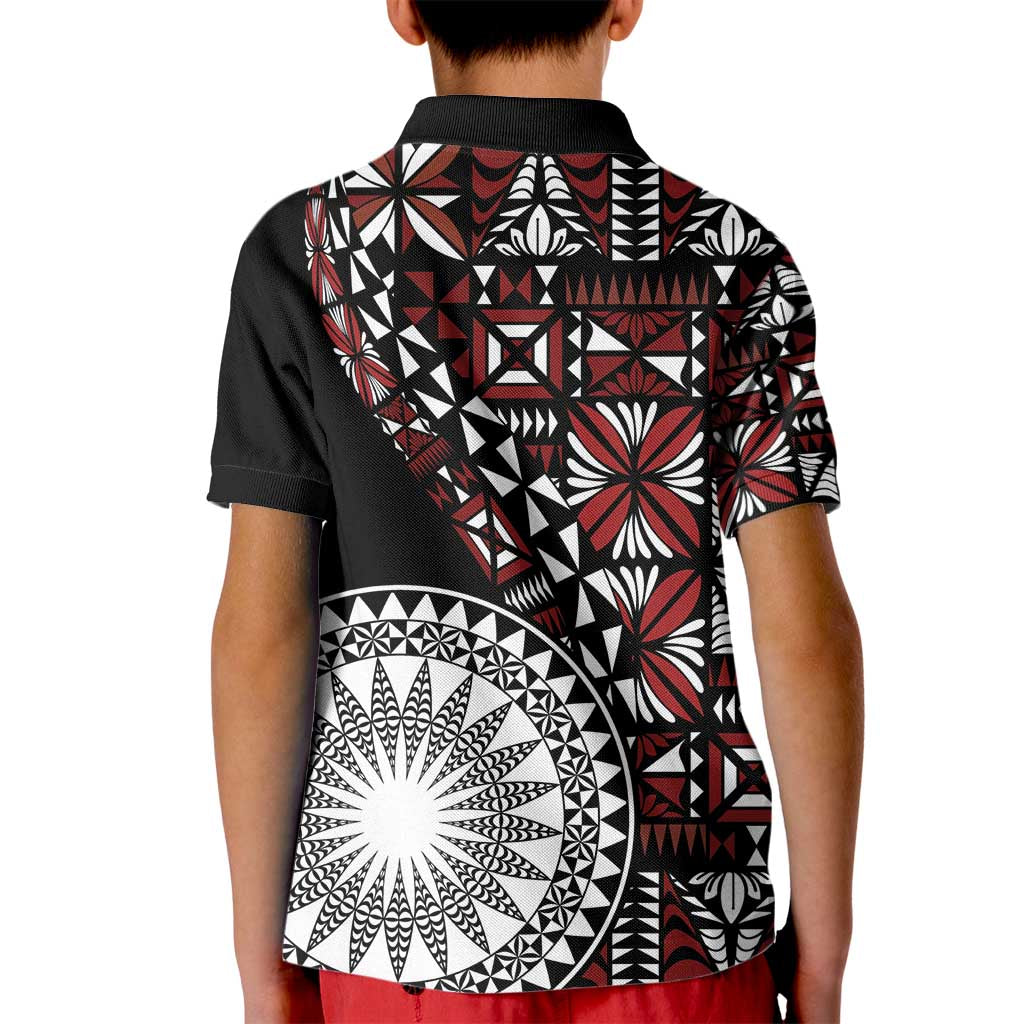 Red Tongan Ngatu Fonulei Pattern Kid Polo Shirt