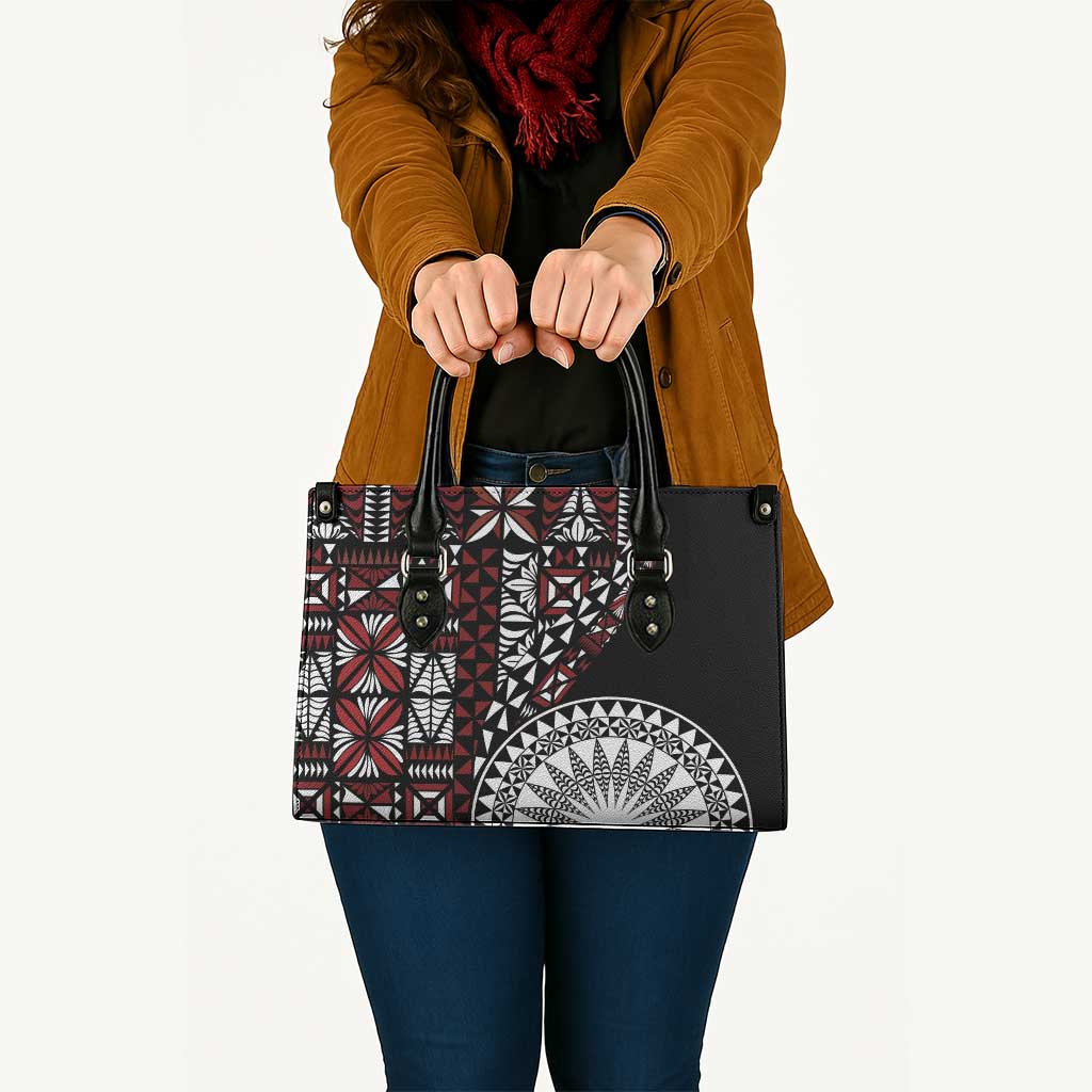 Red Tongan Ngatu Fonulei Pattern Leather Bag - Polynesian Pride