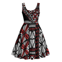 Red Tongan Ngatu Fonulei Pattern Midi Dress - Polynesian Pride