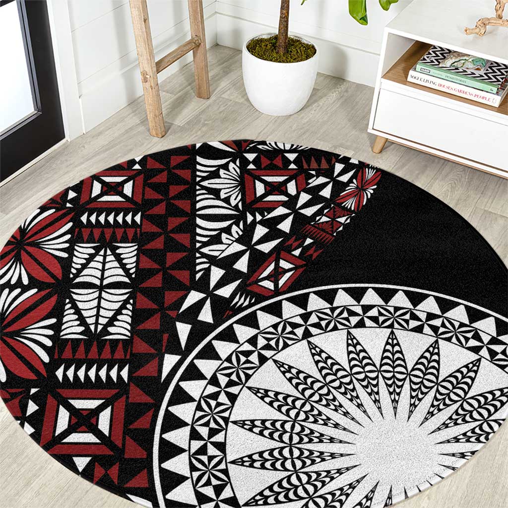 Red Tongan Ngatu Fonulei Pattern Round Carpet