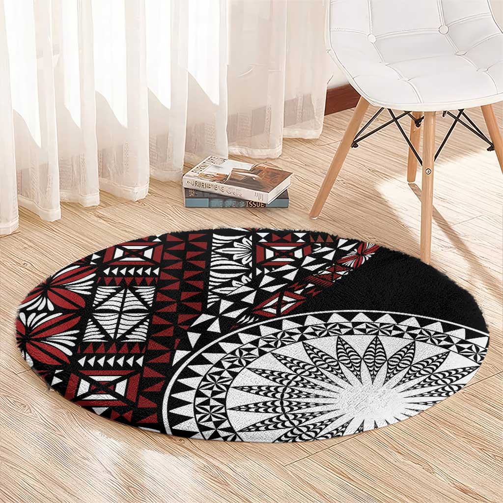 Red Tongan Ngatu Fonulei Pattern Round Carpet