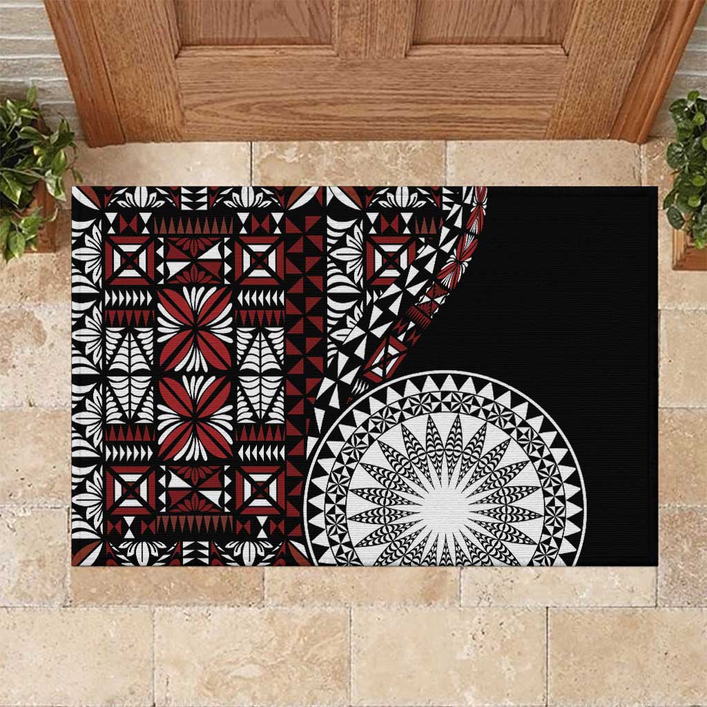 Red Tongan Ngatu Fonulei Pattern Rubber Doormat