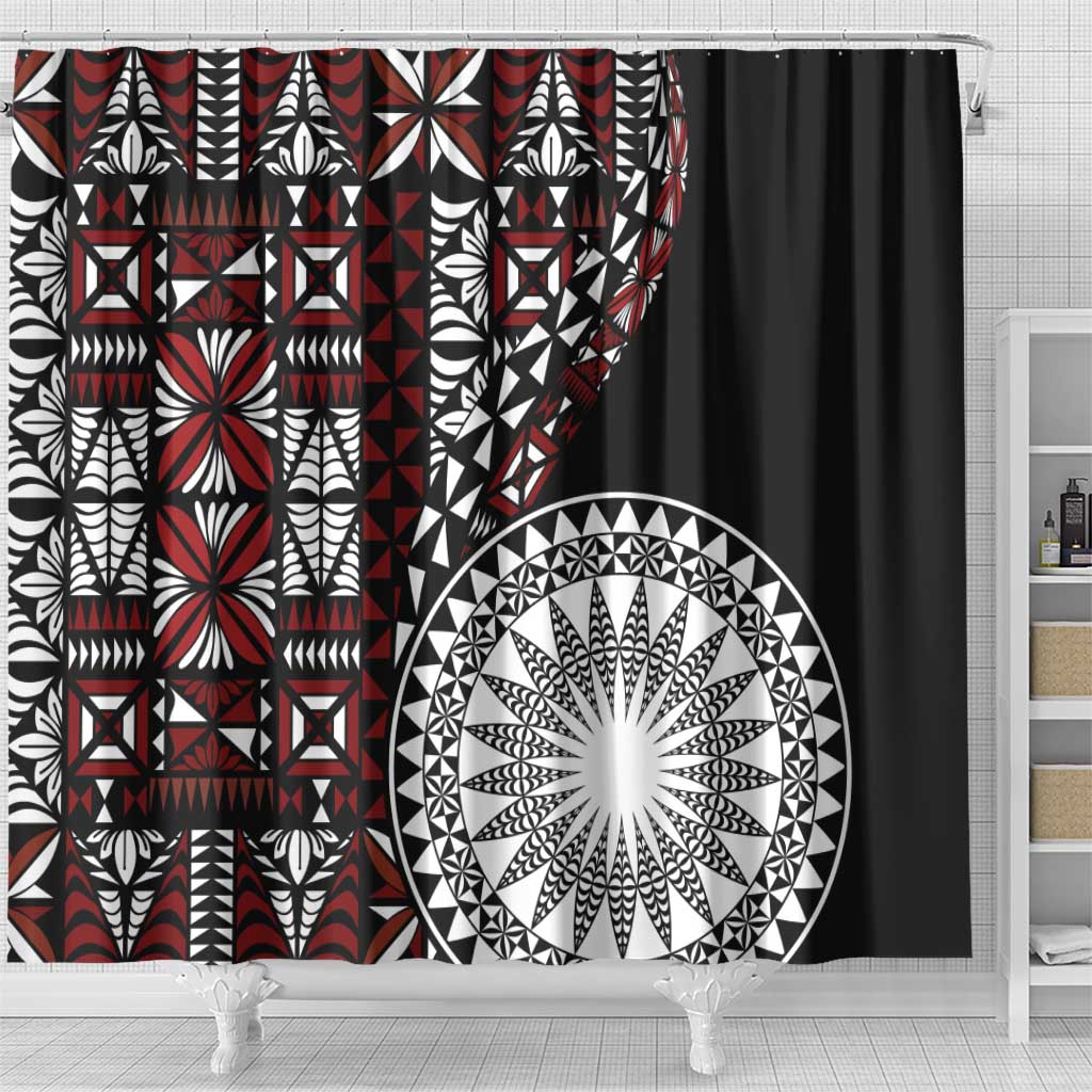 Red Tongan Ngatu Fonulei Pattern Shower Curtain