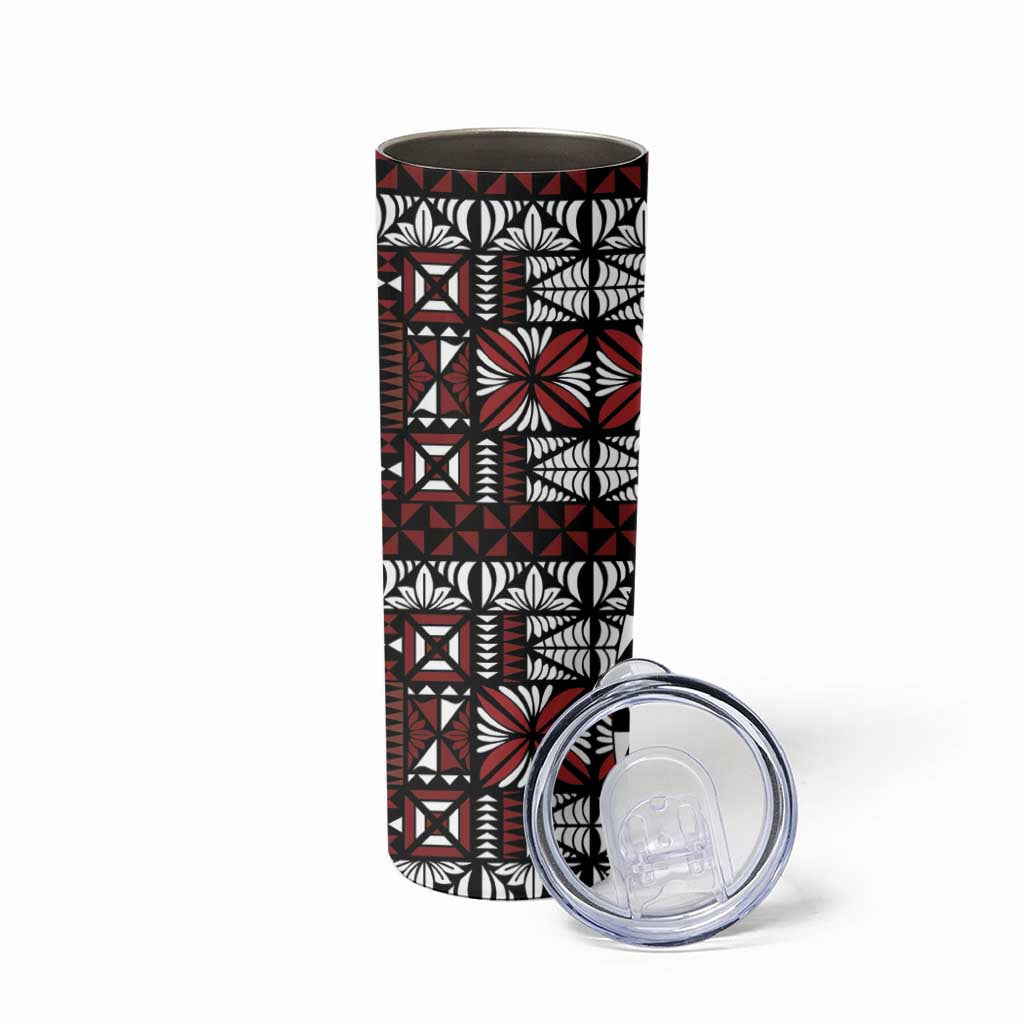 Red Tongan Ngatu Fonulei Pattern Skinny Tumbler