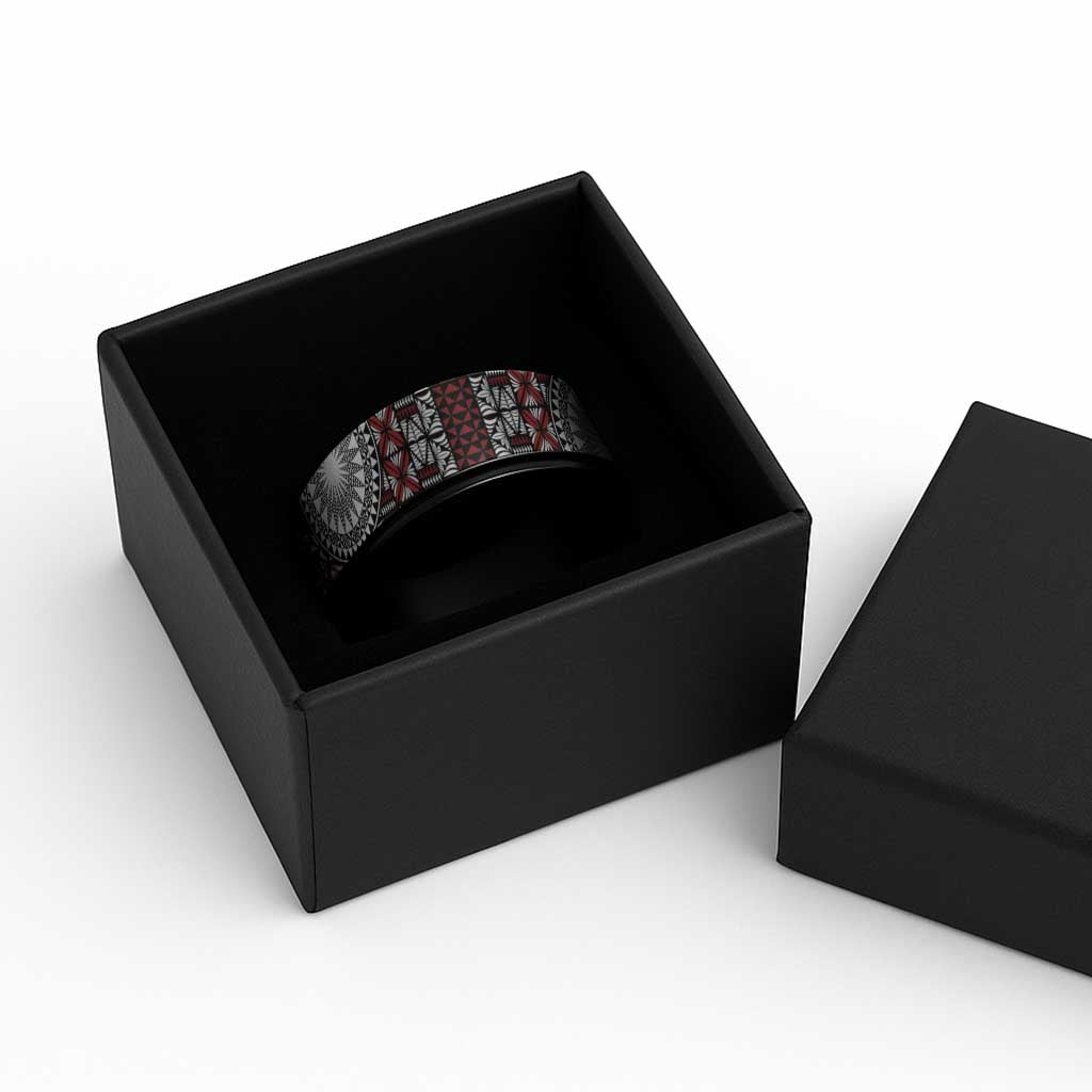 Red Tongan Ngatu Fonulei Pattern Spinner Ring - Polynesian Pride